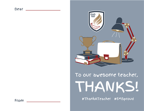 Card that thanks teachers on one side and has space for a handwritten note on the other side